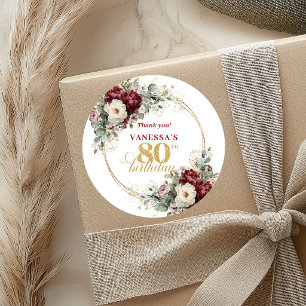 Sticker Rond Belles Autocollantes Rose Bourgogne pour 80e Anniv