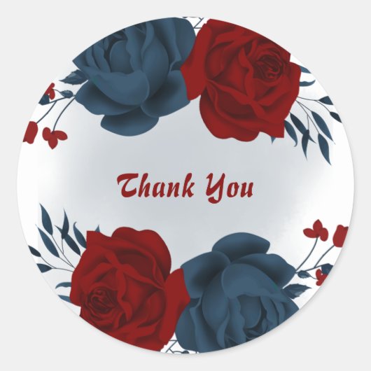 Sticker Rond Belles fleurs rouges et marines (Devant)