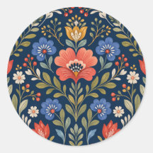 Belles Fleurs Sauvages Scandinaves sur Fond Bleu M