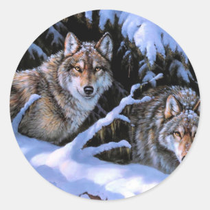 Sticker Rond Belles Peintures Deux Loups