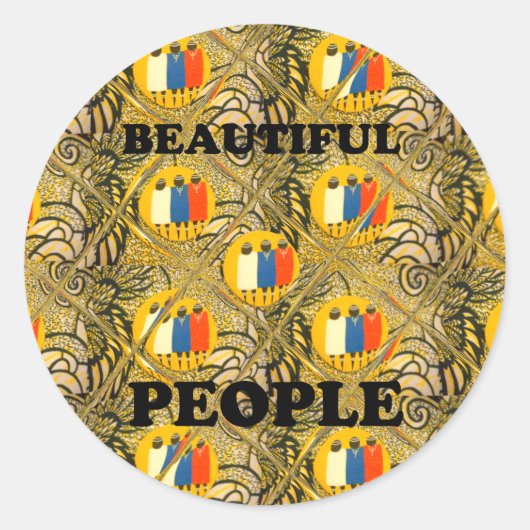 Sticker Rond Belles Personnes Couleurs Motif Traditionnelles Af (Devant)