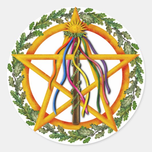 Sticker Rond Beltane Star Wiccan Holiday Maypole (Devant)