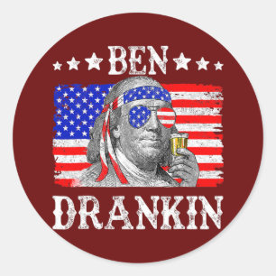 Sticker Rond Ben Drankin 4 juillet Benjamin Franklin Men