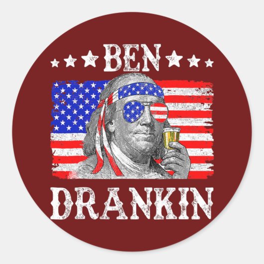 Sticker Rond Ben Drankin 4 juillet Benjamin Franklin Men (Devant)