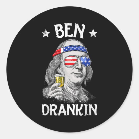 Sticker Rond Ben Drankin 4 juillet Benjamin Franklin Men (Devant)