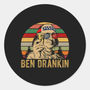 Sticker Rond Ben Drankin 4 juillet Drapeau Vintage