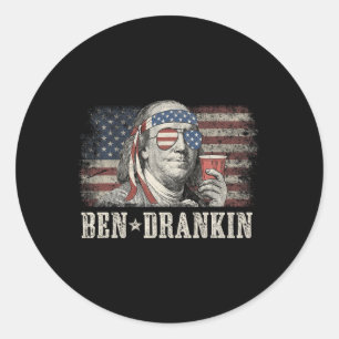 Sticker Rond Ben Drankin Beer 4 juillet Drapeau Vintage Drôle a