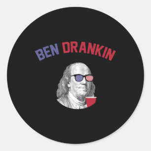 Sticker Rond Ben Drankin T Chemise 4 Juillet Boisson Patriotiqu