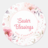 Sticker Rond Bénédiction de Pâques | Motif de fleurs roses | Pâ (Devant)