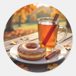 Sticker Rond Bénédictions d'Automne   Cidre et Donut