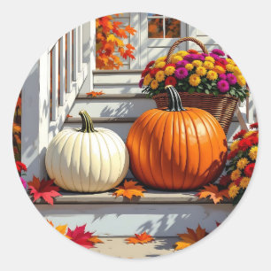 Sticker Rond Bénédictions d'automne Filles, Citrouilles et fe