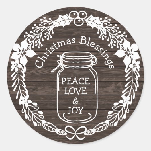 Sticker Rond Bénédictions de Noël Paix Amour Joie Mason Jar (Devant)