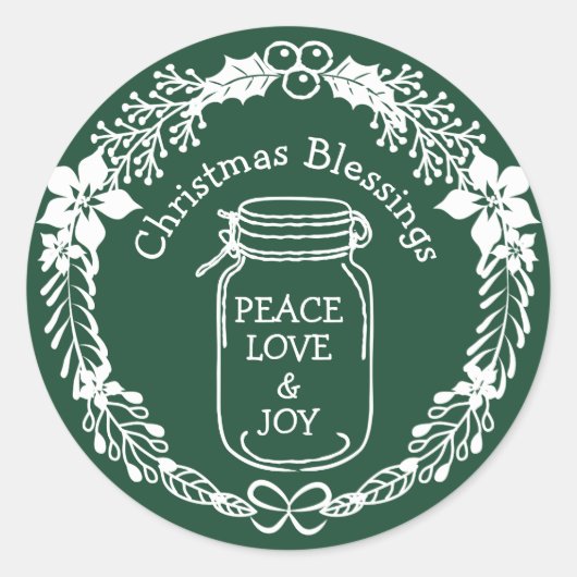 Sticker Rond Bénédictions de Noël Paix Amour Joie Mason Jar (Devant)