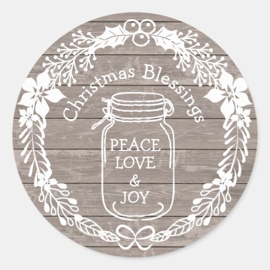 Sticker Rond Bénédictions de Noël Paix Amour Joie Mason Jar (Devant)