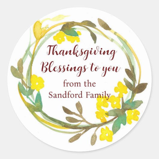 Sticker Rond Bénédictions Thanksgiving Custom Nom de famille Fl (Devant)