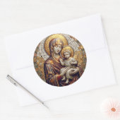 Sticker Rond Béni Mère Marie et Bébé Jésus | Noël (Enveloppe)