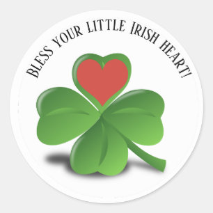 Sticker Rond Bénissez votre petit Shamrock irlandais de coeur