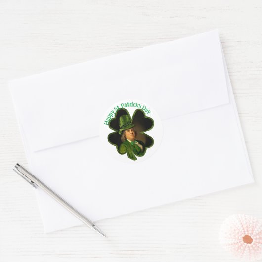 Sticker Rond Benjamin Franklin Clover Saint-Patrick (Enveloppe)