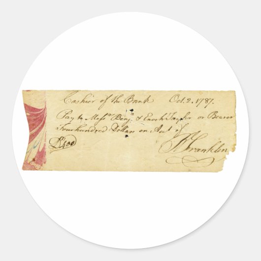 Sticker Rond Benjamin Franklin Signed Check 2 octobre 1787 (Devant)