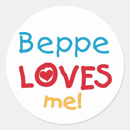 Sticker Rond Beppe aime mes t-shirts et cadeaux (Devant)