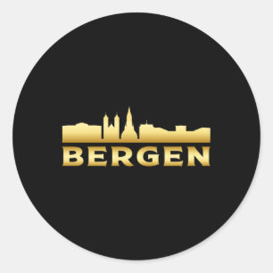 Sticker Rond Bergen Norvège City Skyline Ville Paysage drôle Ca