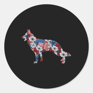 Sticker Rond Berger allemand 4 juillet Fleur drapeau américain