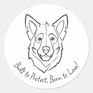 Sticker Rond Berger Allemand, Construit pour Protéger, Né pour