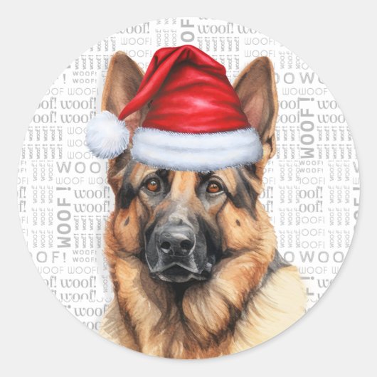 Sticker Rond Berger allemand et Woof Word Art Noël (Devant)