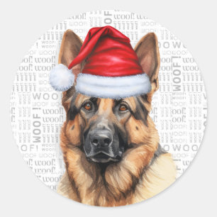 Sticker Rond Berger allemand et Woof Word Art Noël