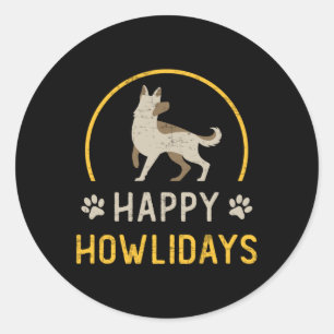 Sticker Rond Berger allemand heureux Howlidays Chien Vintage dr