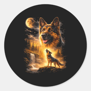 Sticker Rond berger allemand hurlant à la lune mème 90s anima