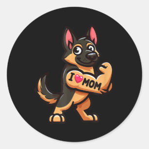 Sticker Rond Berger allemand J'aime maman Funny Chien Tattoo