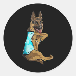 Sticker Rond Berger allemand J'aime maman Tattoo Chien Fête des