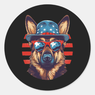 Sticker Rond Berger Allemand Patriotique Chien Américain Quatri