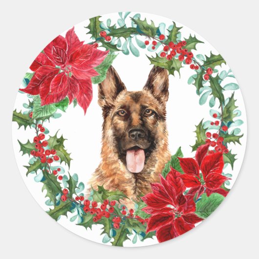 Sticker Rond Berger allemand Poinsettia Holly Fer de Noël (Devant)