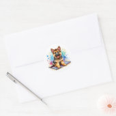 Sticker Rond Berger allemand Puppy Watercolor Ai Art (Enveloppe)