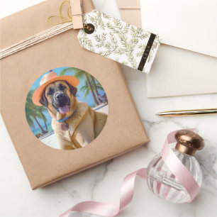 Sticker Rond Berger anatolien sur la plage, cadeau d'été amoure