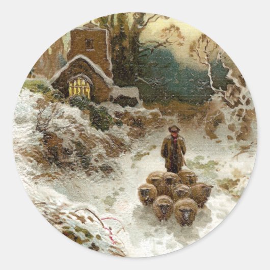 Sticker Rond Berger Herbe Mouton Vintage Noël (Devant)
