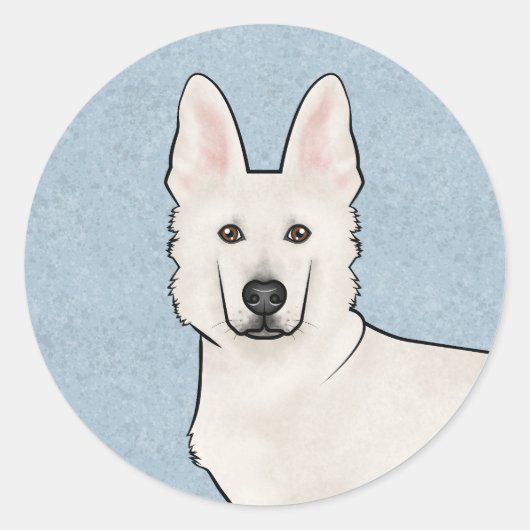 Sticker Rond Berger suisse blanc GSD mignon Chien tête bleu (Devant)
