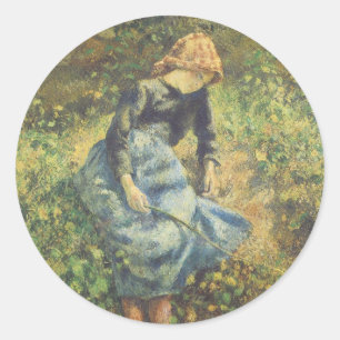 Sticker Rond Bergères de Camille Pissarro, Art Vintage