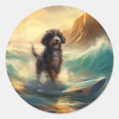 Sticker Rond Bernedoodle Beach Surf Peinture (Devant)