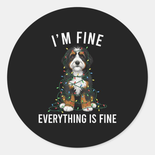 Sticker Rond Bernedoodle Christmas I'm Fine Everything Is Fine (Devant)