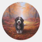 Sticker Rond Bernedoodle en automne Leaves automne Inspire (Devant)