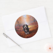 Sticker Rond Bernedoodle en automne Leaves automne Inspire (Enveloppe)