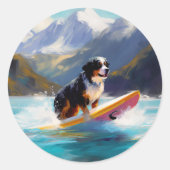 Sticker Rond Bernese Mountain Beach Surf Paining (Devant)