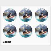 Sticker Rond Bernese Mountain Beach Surf Paining (Feuille)