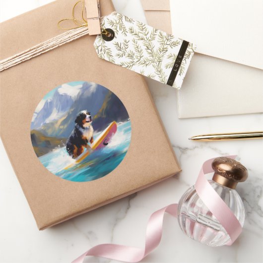 Sticker Rond Bernese Mountain Beach Surf Paining (Cadeaux)