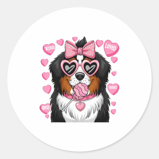 Sticker Rond Bernese Mountain Coquette Dog Pet Lover Owner  (Devant)