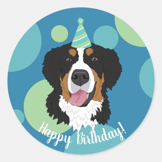 Sticker Rond Bernese Mountain Dog Anniversaire (Devant)