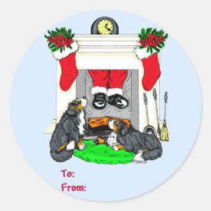 Sticker Rond Bernese Mt Chien Père Noël Baisse Dans Les Tags Ca